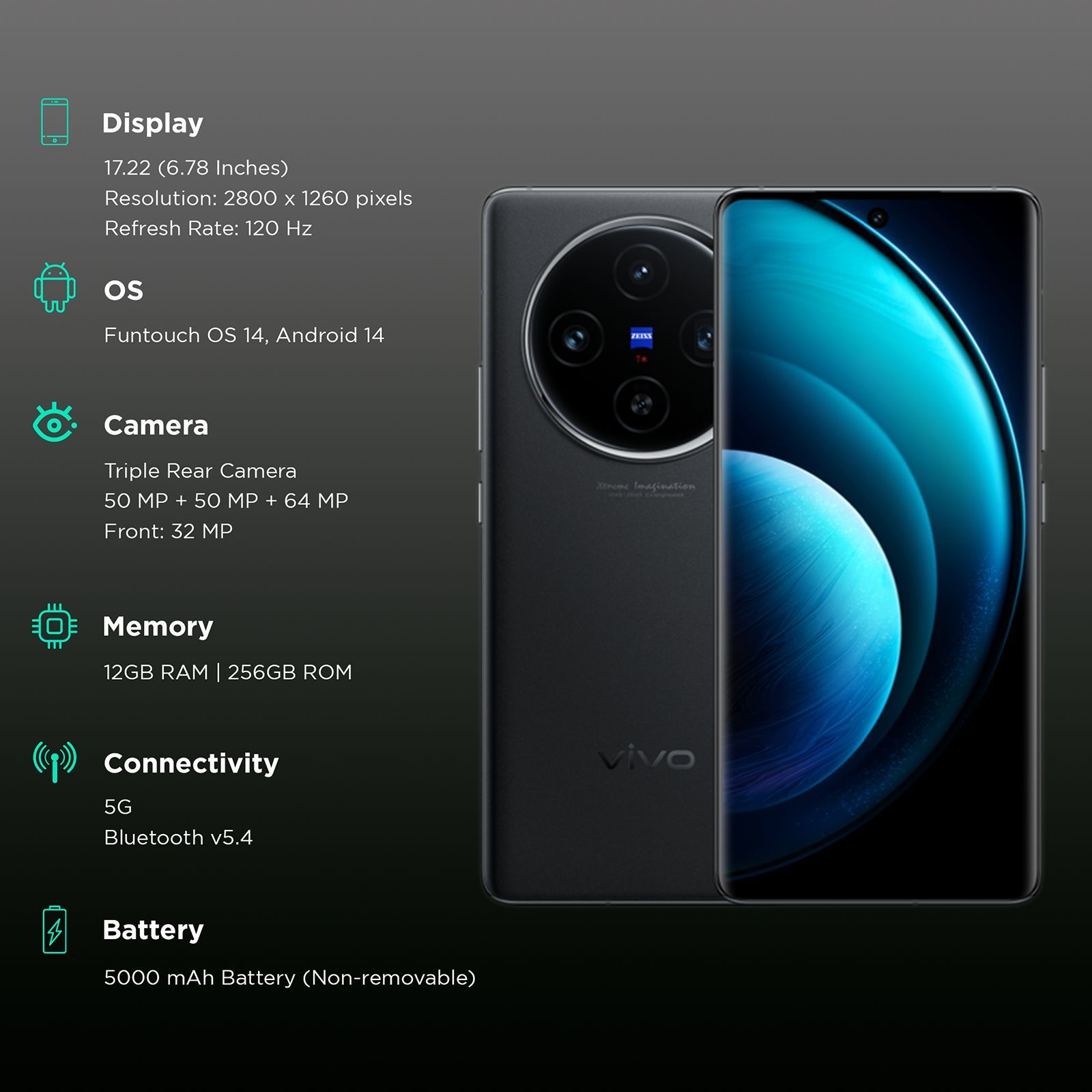 Buy vivo X100 5G (12GB RAM, 256GB, Asteroid Black) Online - Croma